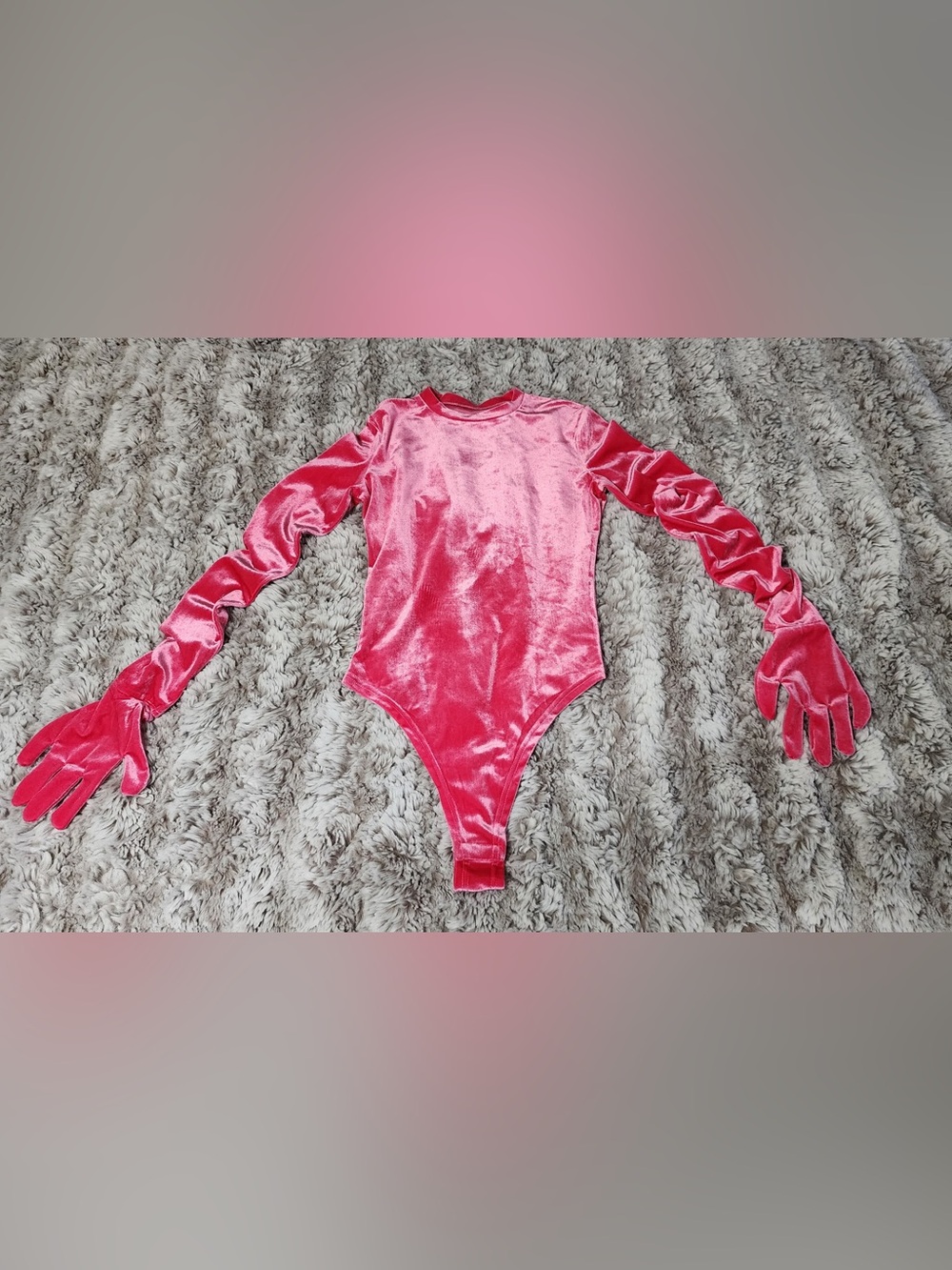 Women’s Velvet Long-Sleeve One-Piece Bodysuit - Pink